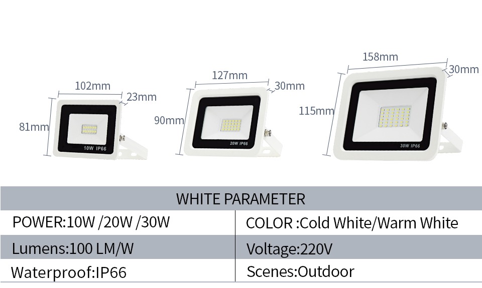 LED Floodlight 10W 20W 30W IP65 Outdoor Lamp Garden Park Hanging Exterior Spotlight 220V Warehouse Foco Wall Reflector Lighting