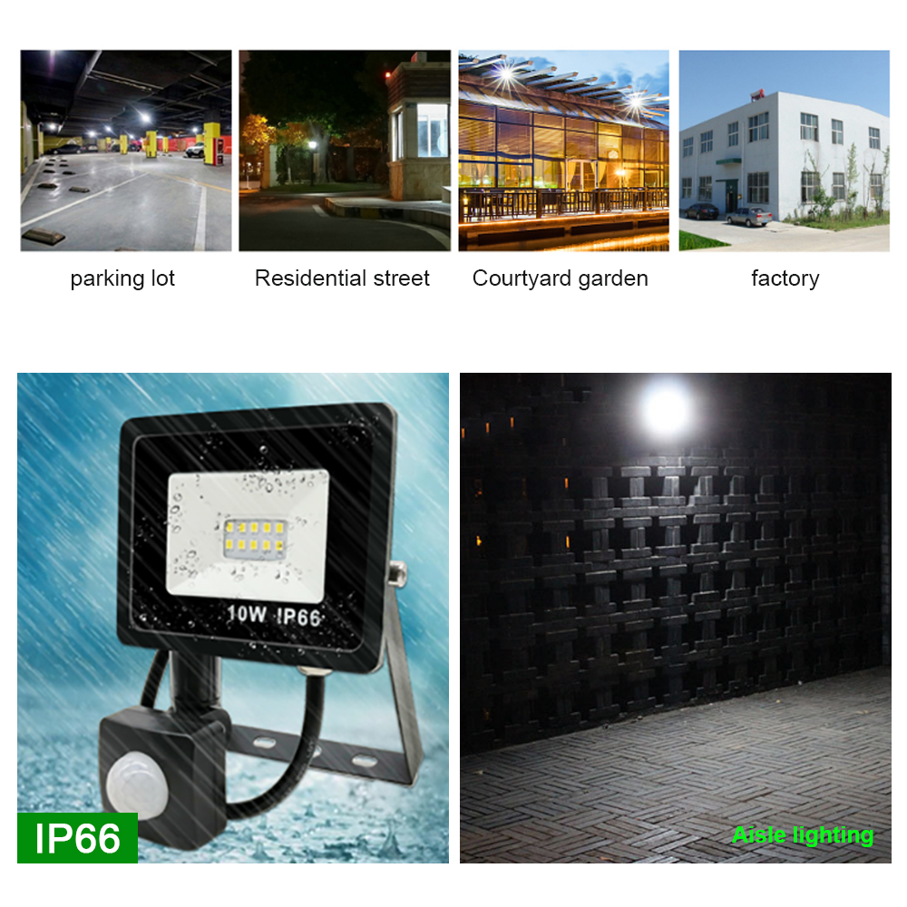 Pir Motion Sensor Floodlight Waterproof Led Flood Light 10W 20W 30W 50W 100W 150W 200W 300W500W Light Outdoor Ip66 Spotlight