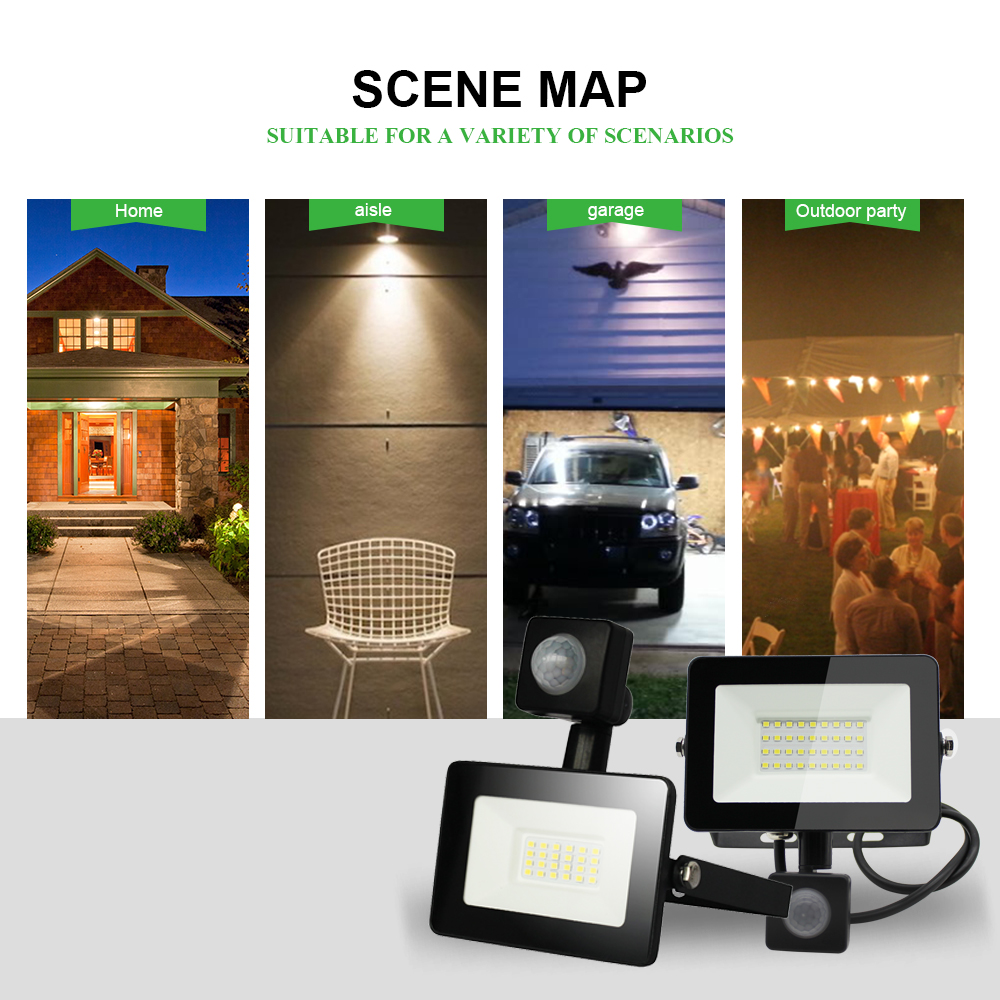 Pir Motion Sensor Floodlight Waterproof Led Flood Light 10W 20W 30W 50W 100W 150W 200W 300W500W Light Outdoor Ip66 Spotlight