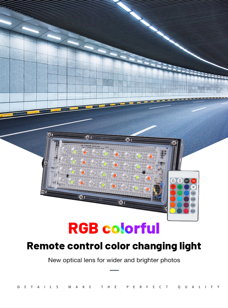 Flood Light LED Remote Control RGB Colorful Outdoor Spotlight 220V 36W 50W Waterproof Lighting Indoor LED Lights Street Lamp