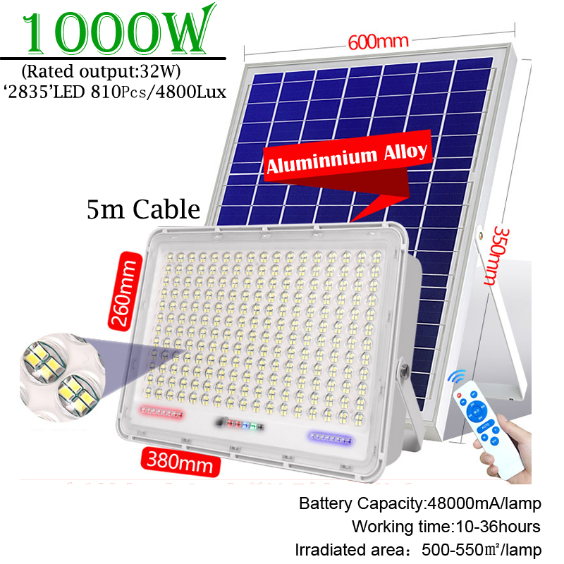 Solar Spotlight Solar Panel Lamp Super Bright Large Capacity Battery LED Lens Light 100-1000W Wireless Outdoor Garden