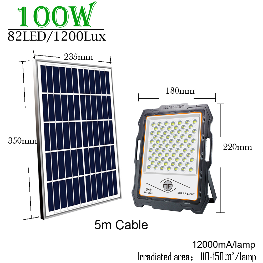 Solar Street Light Induction 100W 200W LED Sun Floodlight Lens Super Bright Large Battery Spotlight Wireless Outdoor