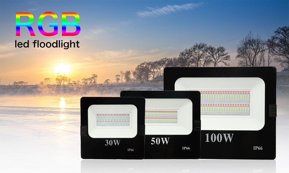 Led RGB Flood Light Spot lights 100W 50W 30W AC 220V IP66 16 color Garden Projector IP66 SpotLight Security Landscape led