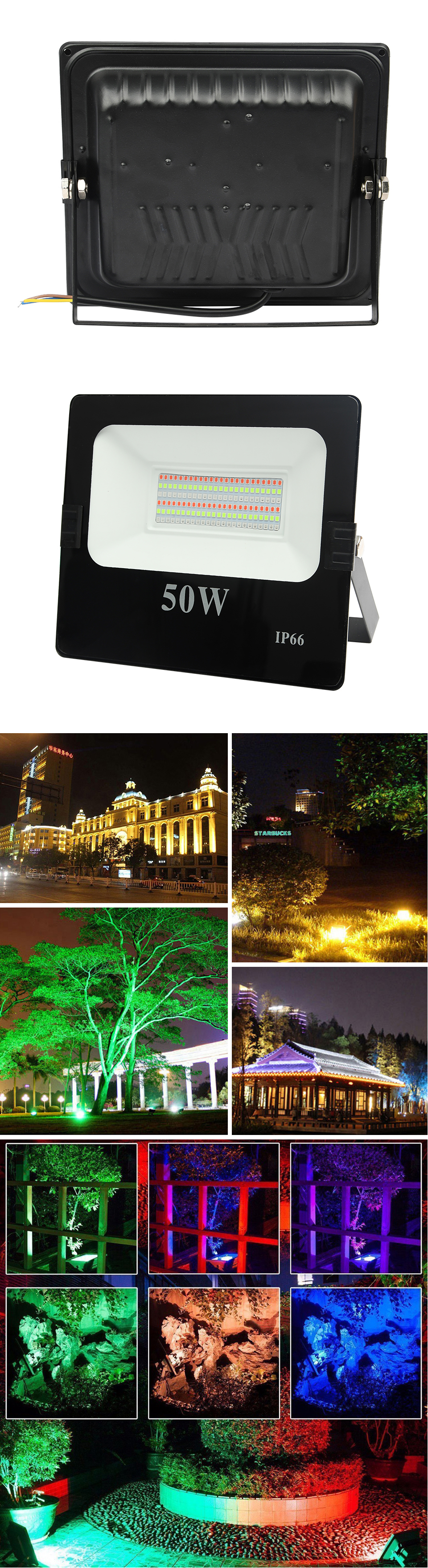 Led RGB Flood Light Spot lights 100W 50W 30W AC 220V IP66 16 color Garden Projector IP66 SpotLight Security Landscape led