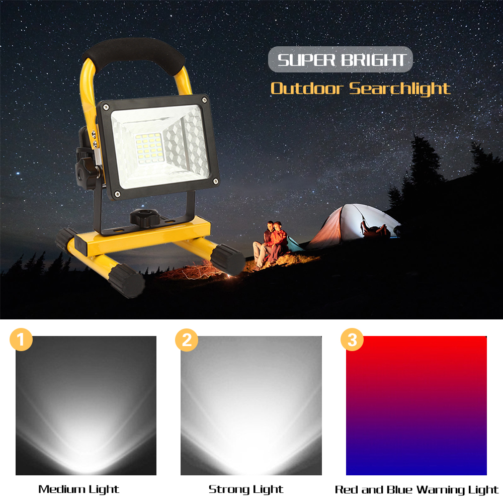 30W Rechargeable LED Floodlight 24 led Flood light Waterproof Outdoor lights with charger By 18650 Battery construction lamp