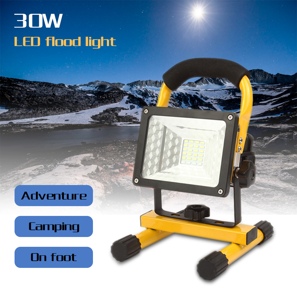 30W Rechargeable LED Floodlight 24 led Flood light Waterproof Outdoor lights with charger By 18650 Battery construction lamp