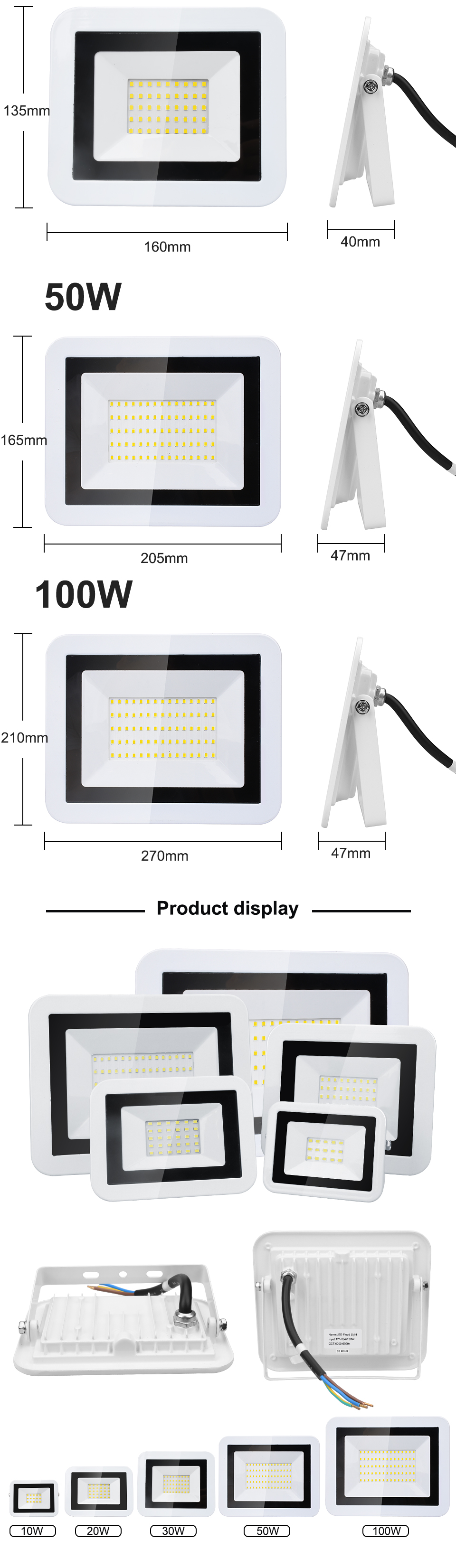 100W 50W 30W 10W 20W LED Flood Light Warm White/Cold White IP66 Waterproof 220V Garden Floodlight Outdoor Spotlight Wall Lamp