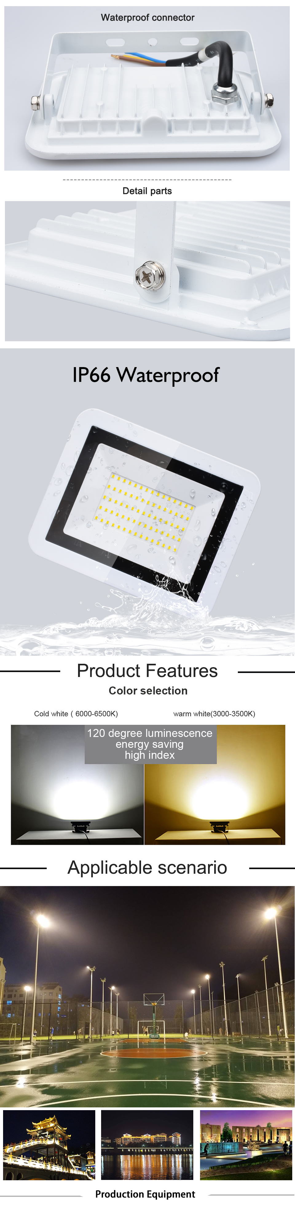100W 50W 30W 10W 20W LED Flood Light Warm White/Cold White IP66 Waterproof 220V Garden Floodlight Outdoor Spotlight Wall Lamp