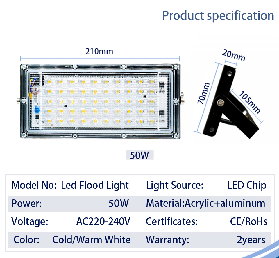 Led Flood Light 50W FloodLight AC220V LED Street Lamp Waterproof Landscape Lighting 230V 240V Led Spotlight Outdoor Lighting