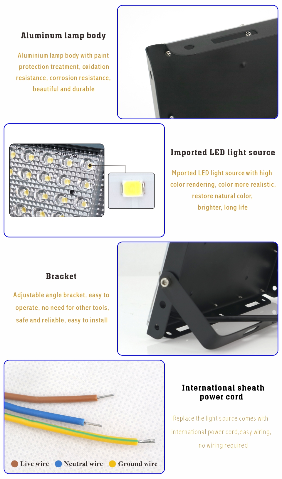 4pcs/lot LED Flood Light 50W AC 220V-240V Floodlight IP65 Waterproof Outdoor Wall Reflector Lighting Garden Square Spotlightled