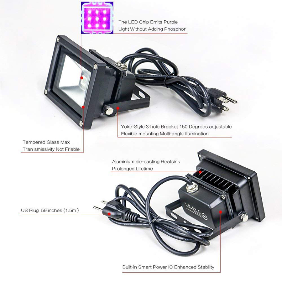 UV LED Black Light 10W 20W 30W Ultra Violet UV LED Floodlight IP65 Waterproof AC85V-265V LED Stage Lamp for Bar Halloween Party