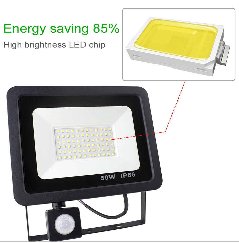 LED PIR Motion Sensor Adjustable Flood Light 10W 20W 30W 50W Waterproof IP66 220V Floodlight Garden Spotlight Outdoor Wall Lamp