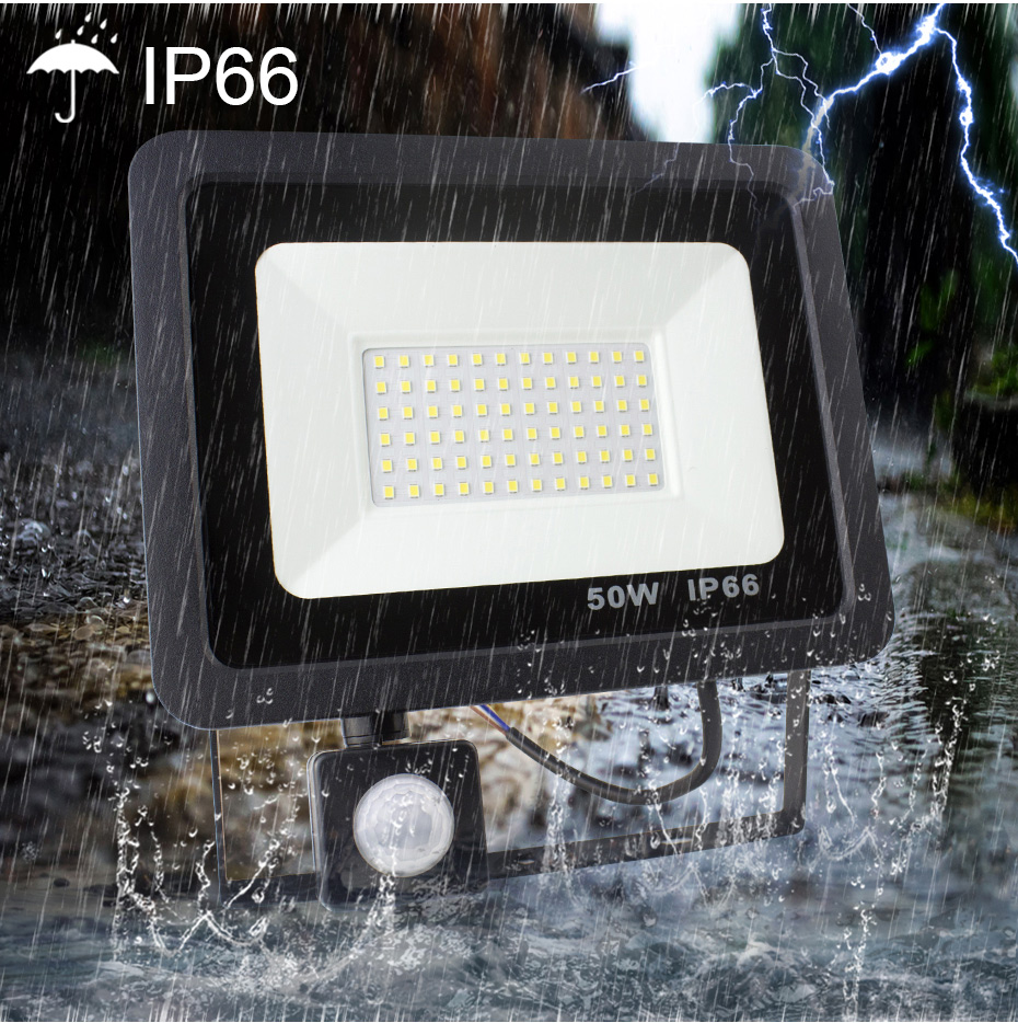 LED PIR Motion Sensor Adjustable Flood Light 10W 20W 30W 50W Waterproof IP66 220V Floodlight Garden Spotlight Outdoor Wall Lamp