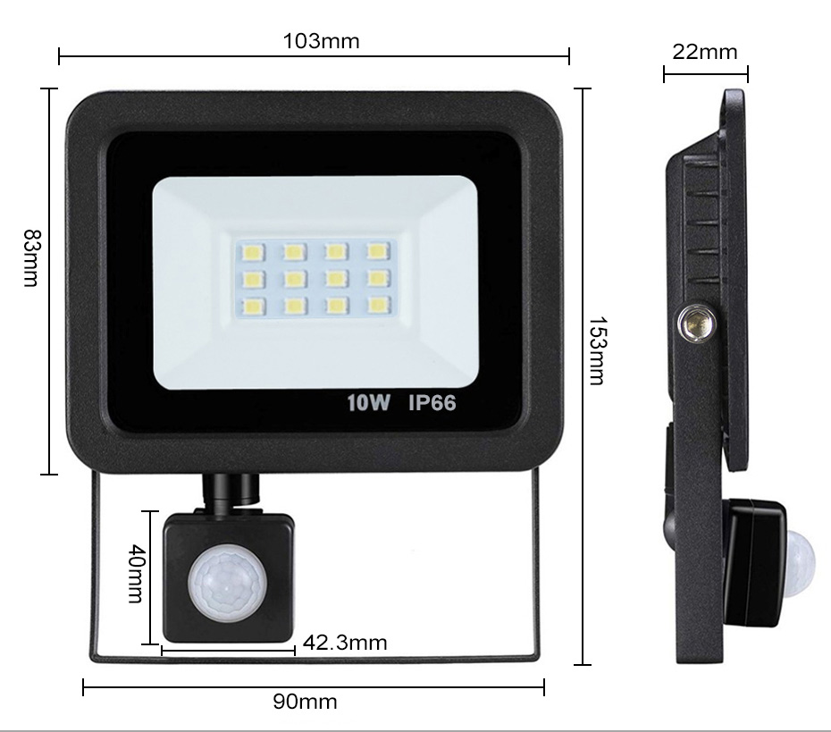 LED PIR Motion Sensor Adjustable Flood Light 10W 20W 30W 50W Waterproof IP66 220V Floodlight Garden Spotlight Outdoor Wall Lamp