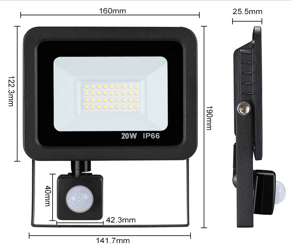 LED PIR Motion Sensor Adjustable Flood Light 10W 20W 30W 50W Waterproof IP66 220V Floodlight Garden Spotlight Outdoor Wall Lamp