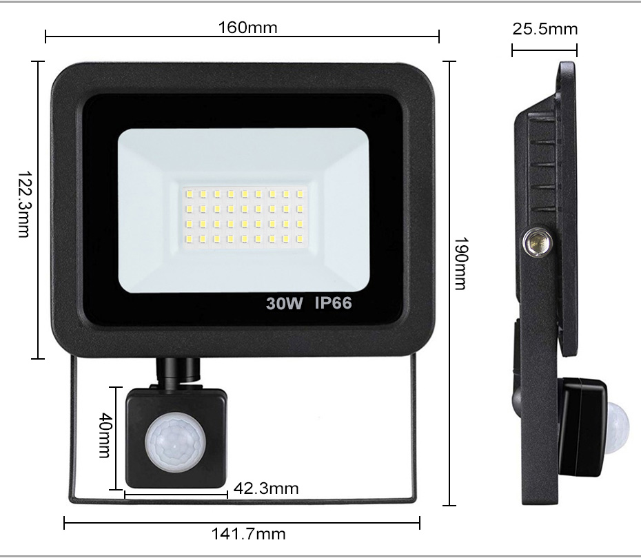 LED PIR Motion Sensor Adjustable Flood Light 10W 20W 30W 50W Waterproof IP66 220V Floodlight Garden Spotlight Outdoor Wall Lamp