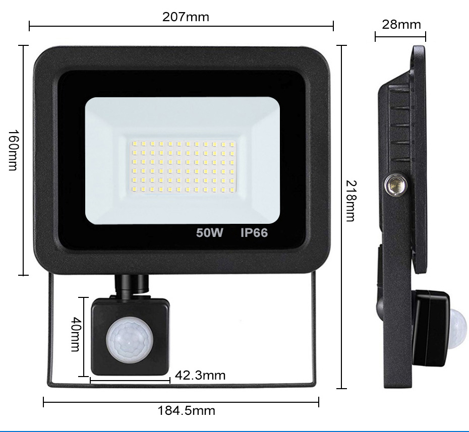 LED PIR Motion Sensor Adjustable Flood Light 10W 20W 30W 50W Waterproof IP66 220V Floodlight Garden Spotlight Outdoor Wall Lamp