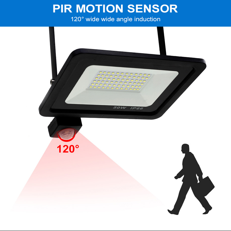 LED PIR Floodlight Reflector Projector Outdoor Spotlight 10W 20W 30W 50W 220V Outdoor Wall Lamp 5000 Lumens 6000K Security Light