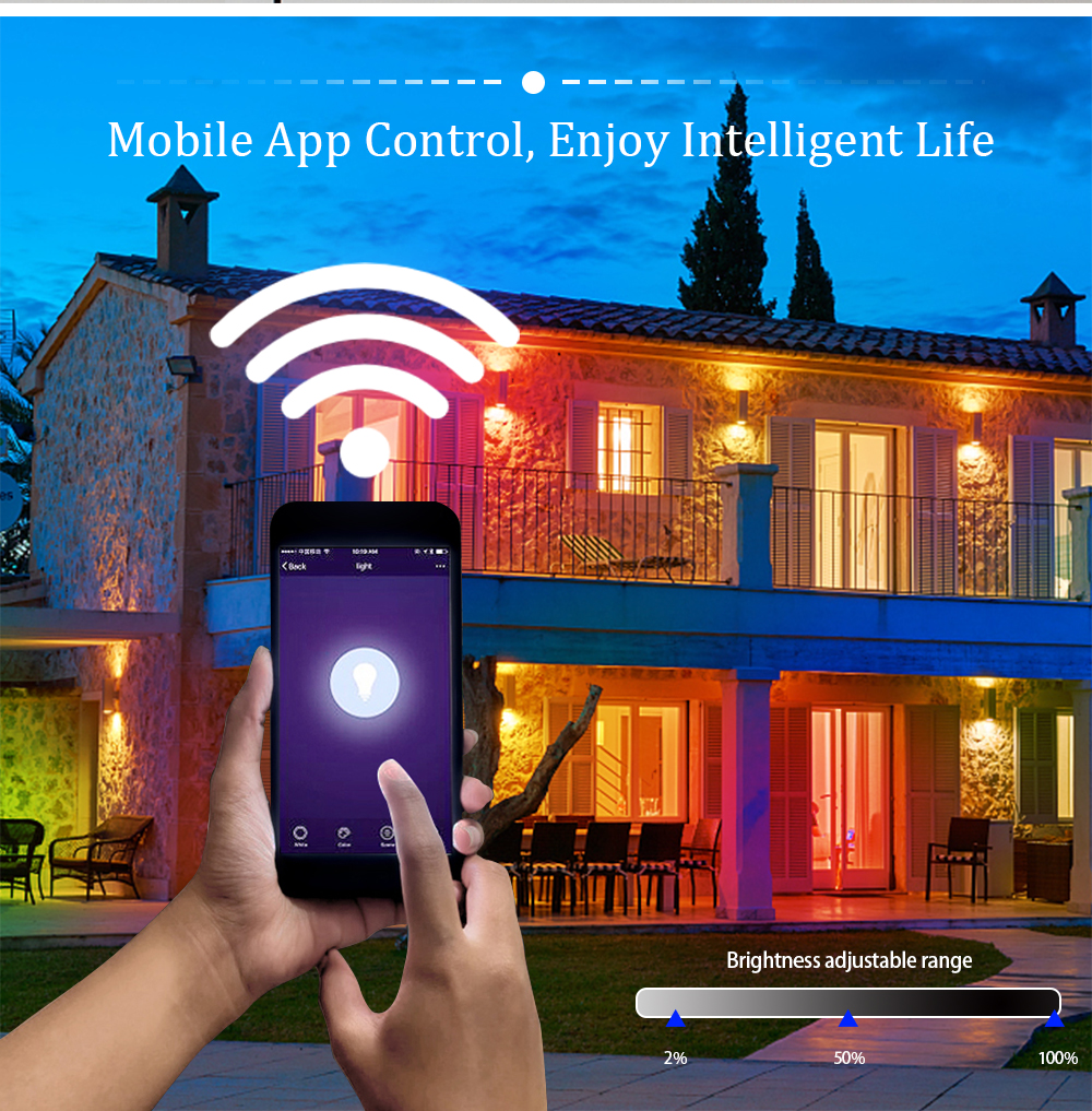 30W/50W/100W WiFi Tuya Smart Floodlight AC220V RGB+WW+CW 16 Million Colors 8 Scene modes Outdoor Waterproof Smart Spotlight