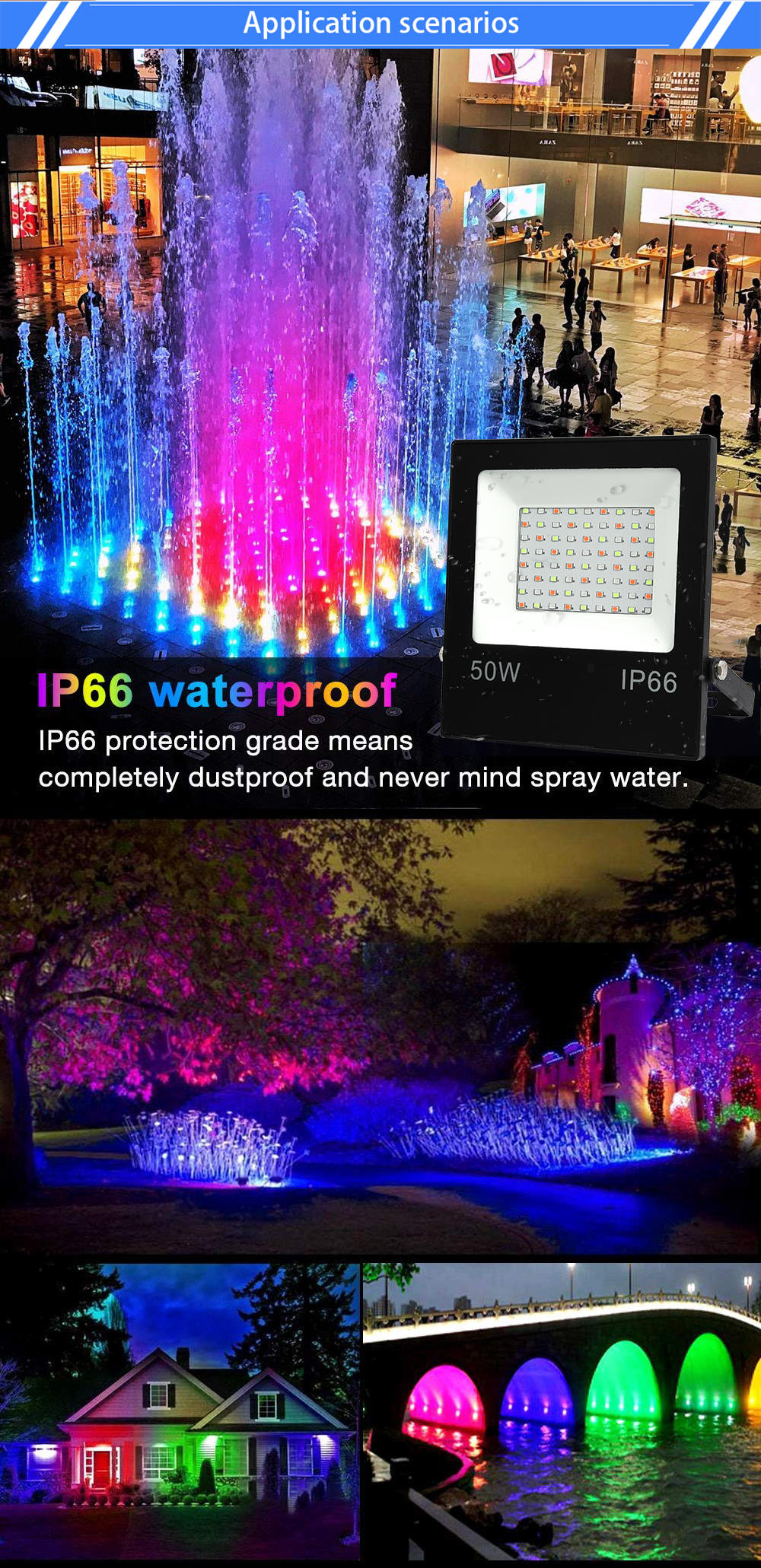 RGB IP65 50W 30W 10W Led Flood Light SMD Led Flood Lamp Reflector Led remote control Outdoor Street Lighting