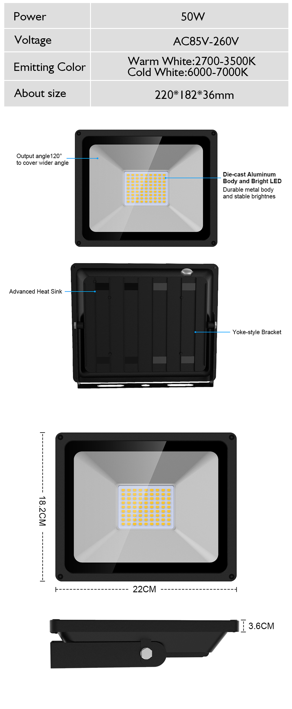 LED Flood Light 50W IP65 110V/220V LED Spotlight Reflector Outdoor Lighting Wall Lamp Floodlight