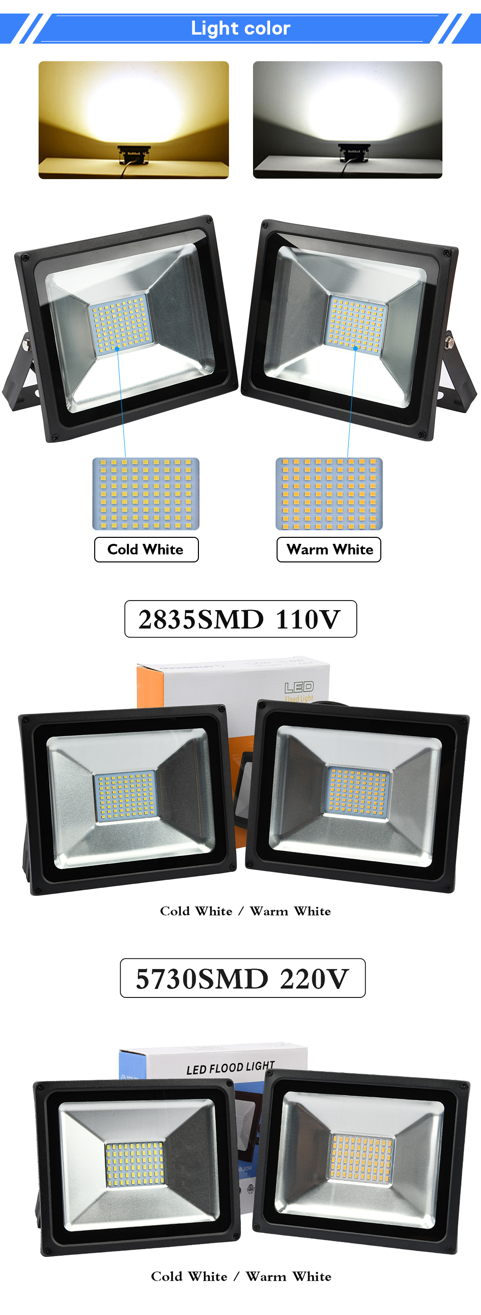 LED Flood Light 50W IP65 110V/220V LED Spotlight Reflector Outdoor Lighting Wall Lamp Floodlight