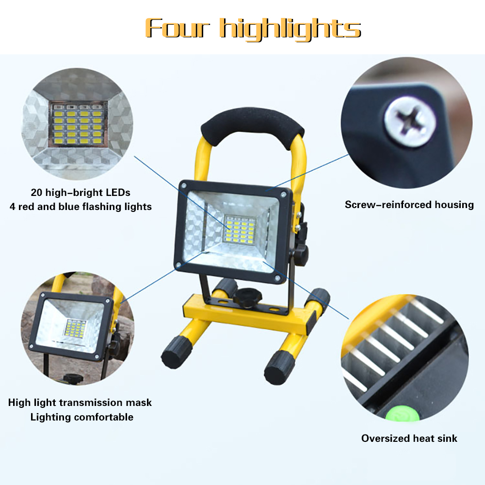 Night Light 30W LED Spotlight 24 Leds Portable Work Flood Lamp Light 3000lm Rechargeable Floodlight For Outdoor Camping Lampe