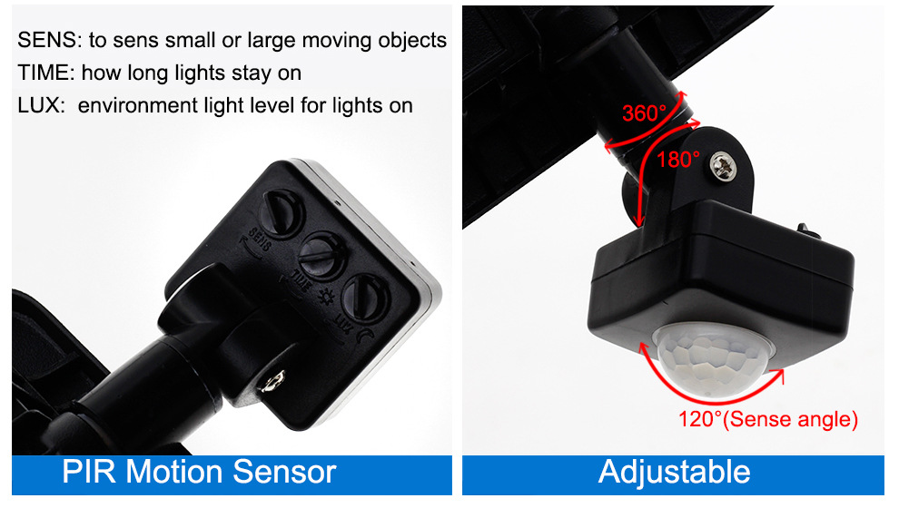 LED PIR Motion Sensor Adjustable Flood Light 10W 20W 30W 50W Waterproof IP66 220V Floodlight Garden Spotlight Outdoor Wall Lamp