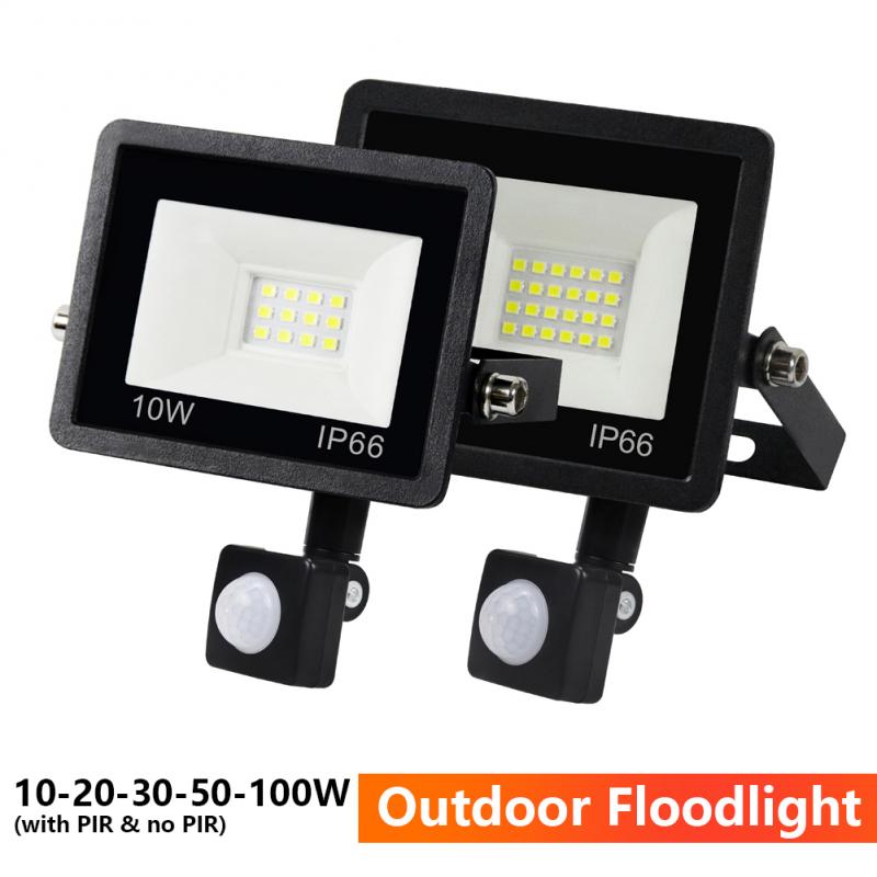 LED Floodlight PIR Motion Sensor 220V 10W 20W 30W 50W 100W Waterproof IP66 Outdoor Induction Lighting Garden Decoration