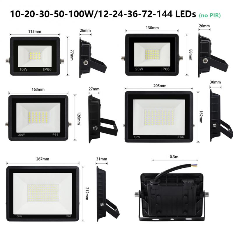 LED Floodlight PIR Motion Sensor 220V 10W 20W 30W 50W 100W Waterproof IP66 Outdoor Induction Lighting Garden Decoration