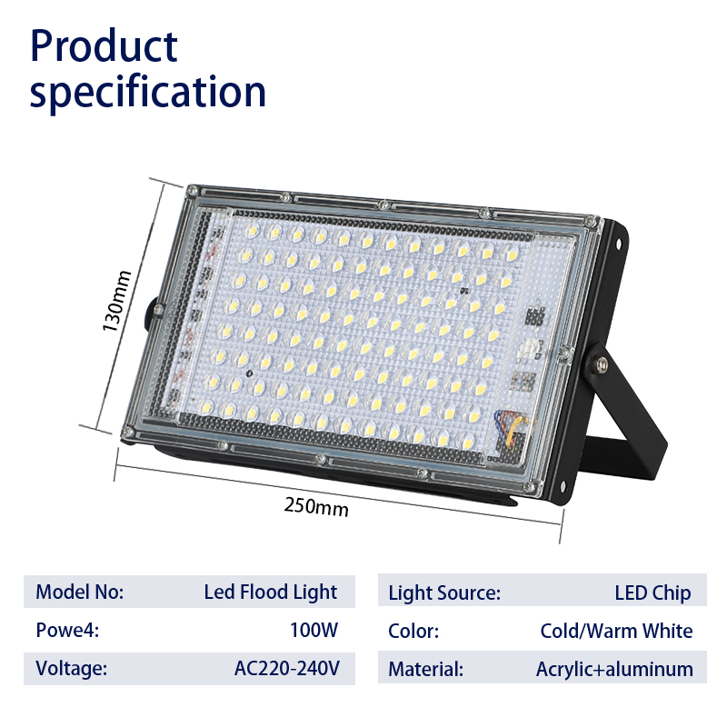 Reflector Led Floodlight 100W AC 220V 230V 240V Outdoor Flood light Spotlight LED Street Lamp Projector Exterior IP65 Waterproof