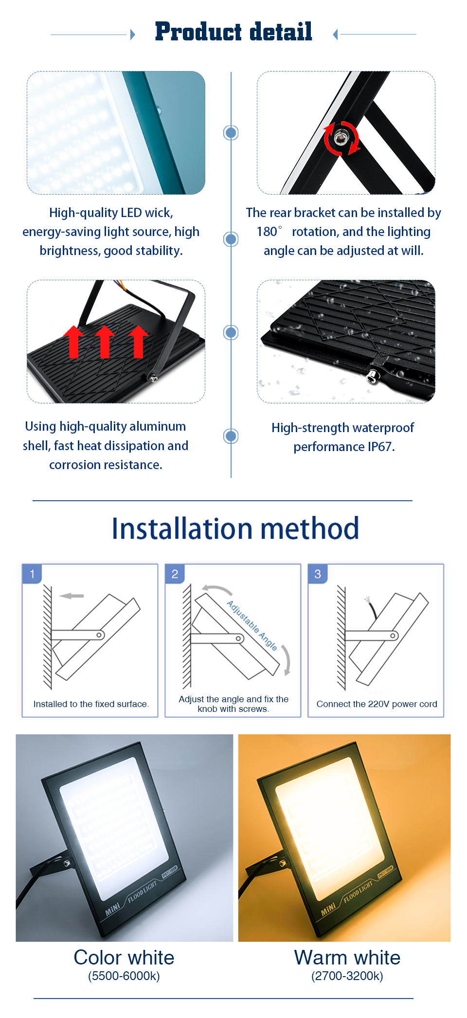 LED Flood Light IP67 Waterproof 10W 20W 30W 50W 100W 150W 220V 240V Floodlight Outdoor Lighting for Garage Street Garden Yard