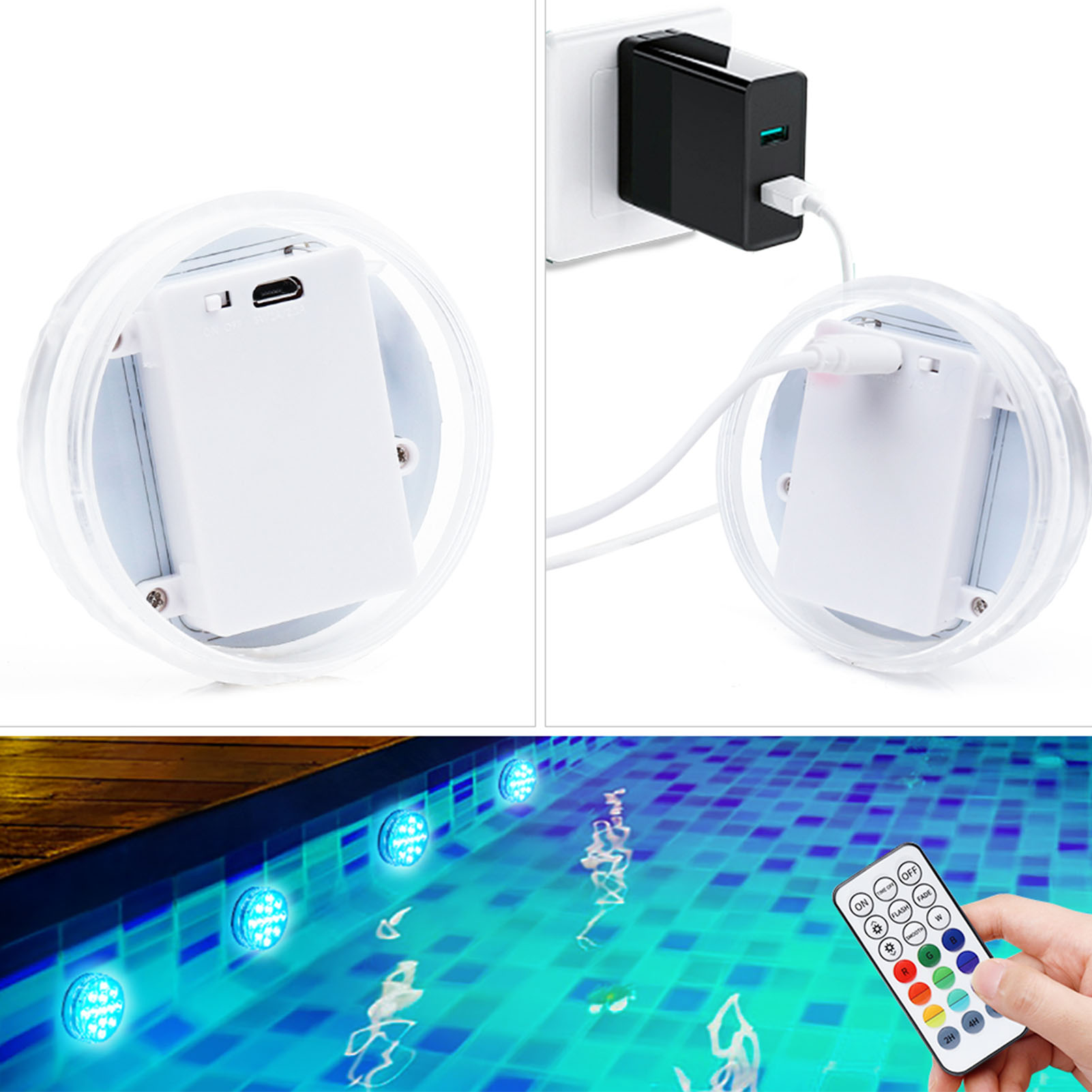 Underwater Light USB Rechargeable Swimming Pool Lamp LED Pool Lights Underwater