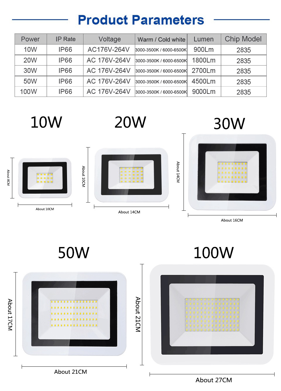 LED Spotlight Outdoor Lighting Projector Flood Light 20W 30W 50W 100W Waterproof IP66 AC220V Wall Washer Construction Lamp