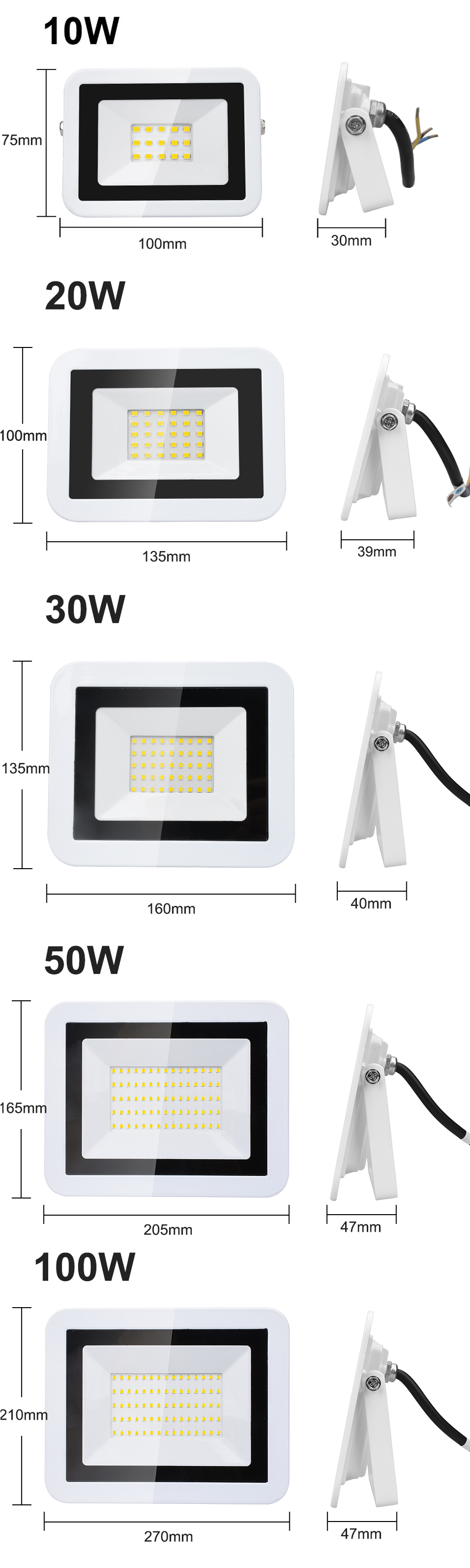 LED Spotlight Outdoor Lighting Projector Flood Light 20W 30W 50W 100W Waterproof IP66 AC220V Wall Washer Construction Lamp