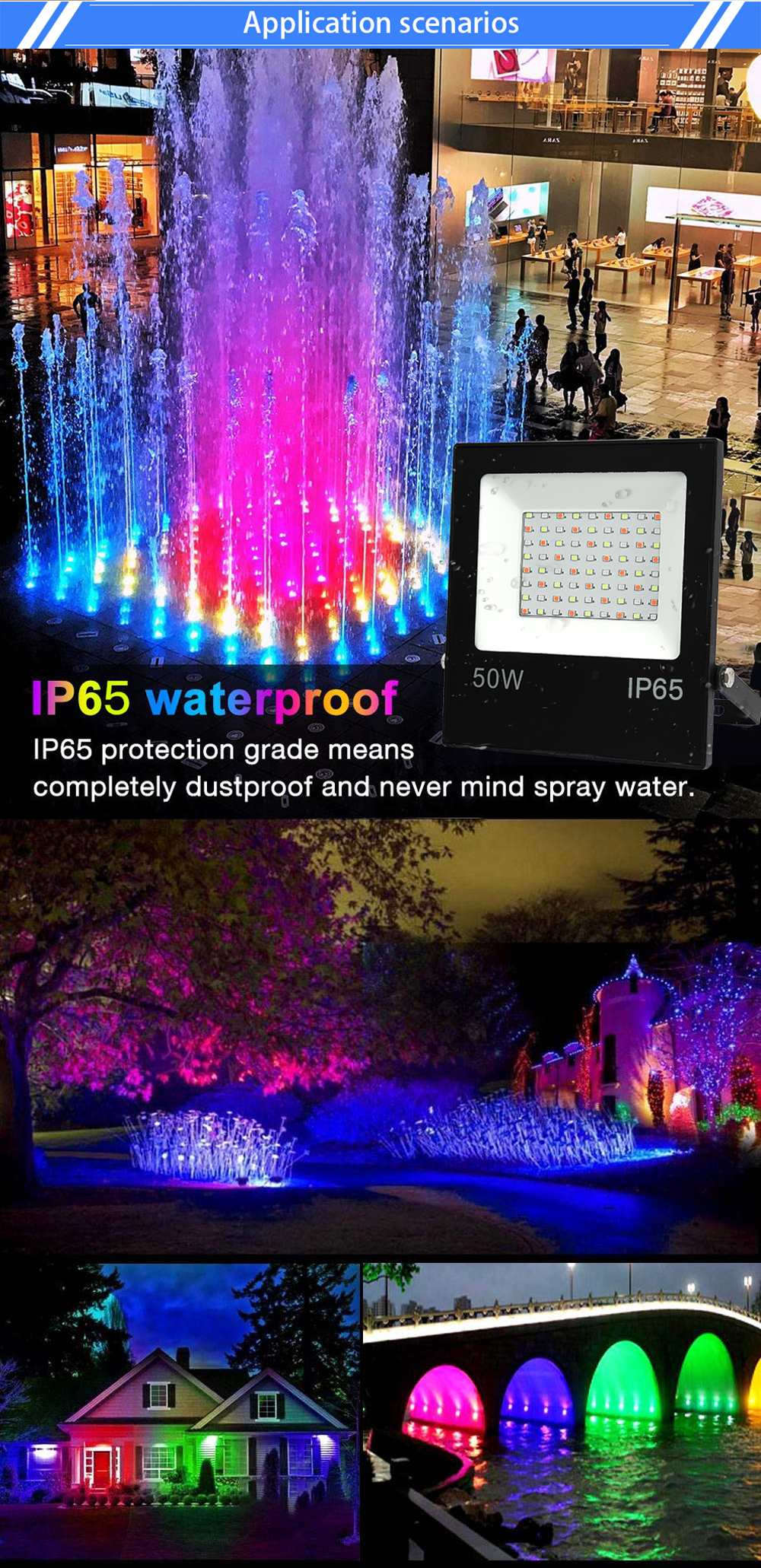 Led Spotlight Outdoor Waterproof RGB Flood Light 10W 30W 50W AC 220V Reflector Projector Lamp With 16 Colors Remote Controller