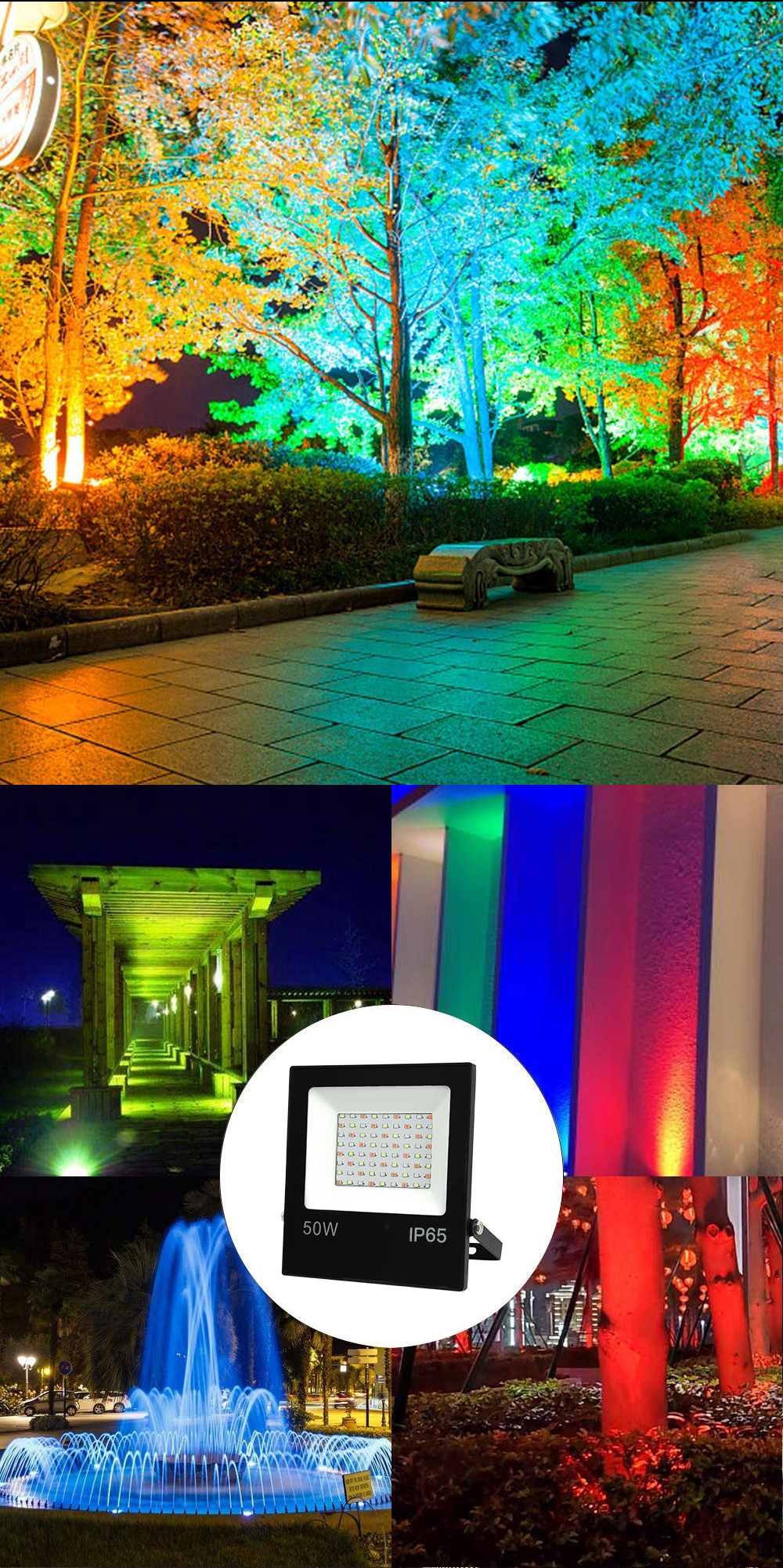 Led Spotlight Outdoor Waterproof RGB Flood Light 10W 30W 50W AC 220V Reflector Projector Lamp With 16 Colors Remote Controller