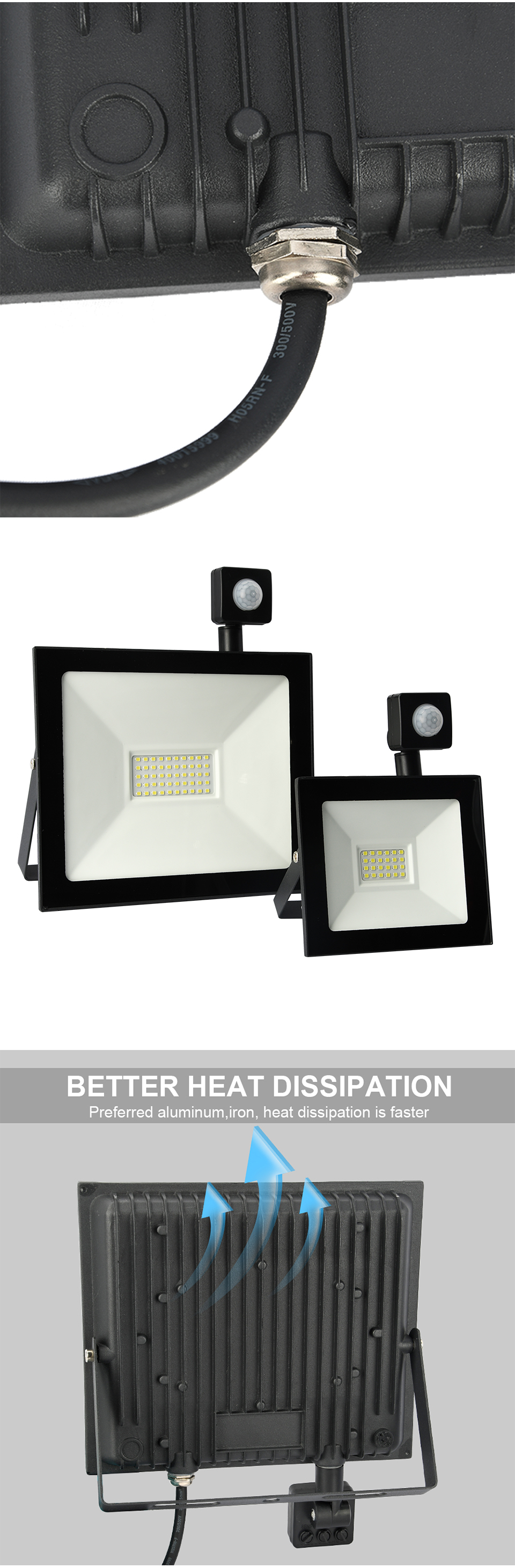 Led Flood Light 20W 30W 50W 100W AC220V PIR Motion Sensor Adjustable Wall Lamp Waterproof Outdoor Searching Lamp Spotlight