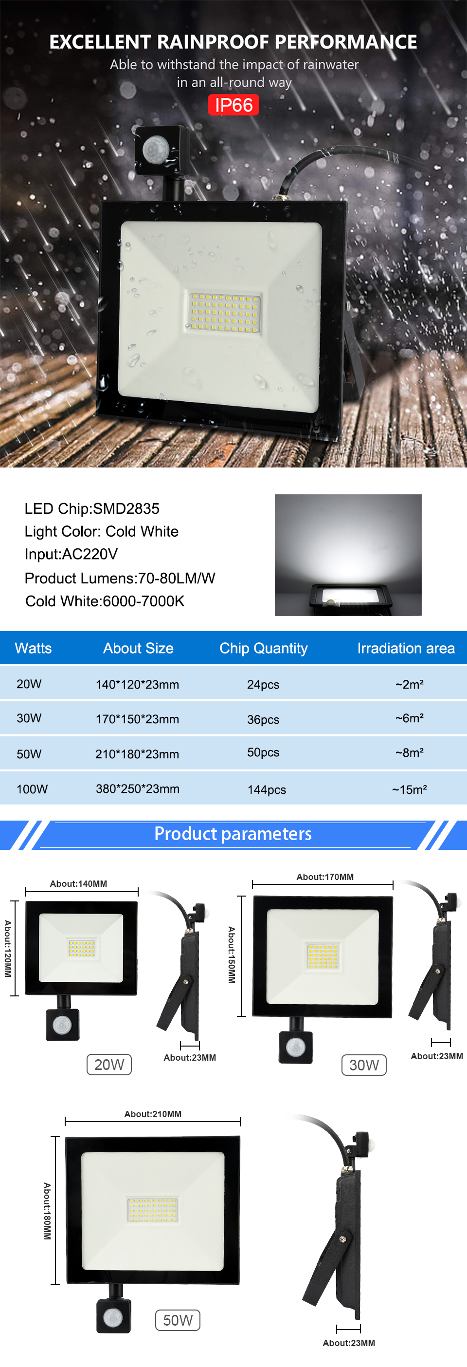 LED Flood Light Outdoor Lamp Led Spotlight Warm White Floodlight 20W Waterproof IP65 Garden 220V Lighting