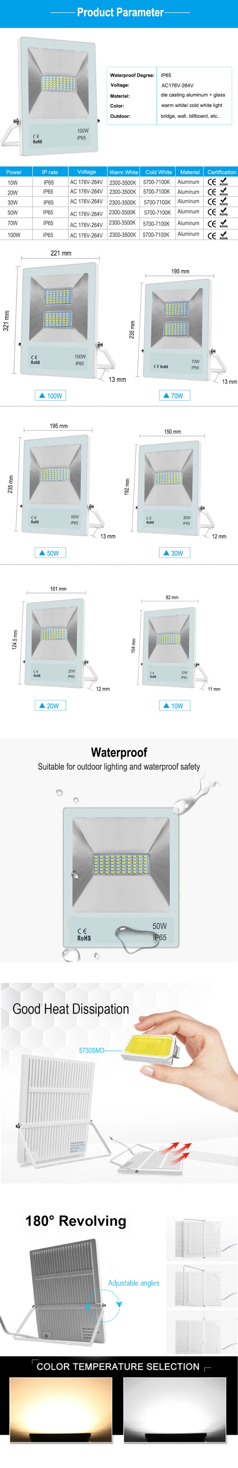 10W 20W 30W 50W 70W 100W led light flood ip65 projecteur proyector refletor projector led led the reflector exterior lighting