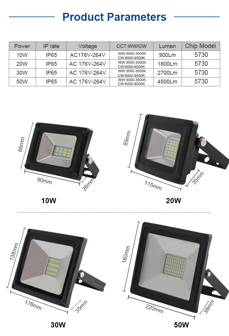 led light flood 10W 20W 30W 50W ip65 waterproof lamp reflector gardden street exterior lighting projector 176-264V