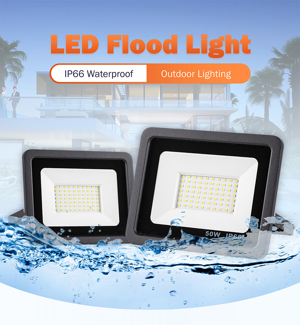 LED Flood Light 220V 230V 10W 20W 30W 50W 100W 150W IP66 Waterproof Outdoor Garden Projector Spotlight Wall Lamp