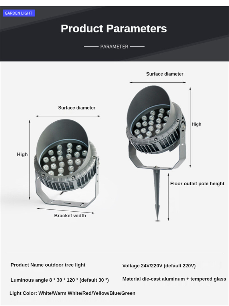 Waterproof Tree Light Led Spotlight Round Outdoor Colorful Lawn Landscape Garden Lamp Post Path Light Terrace Lamp 6W 9W 12w