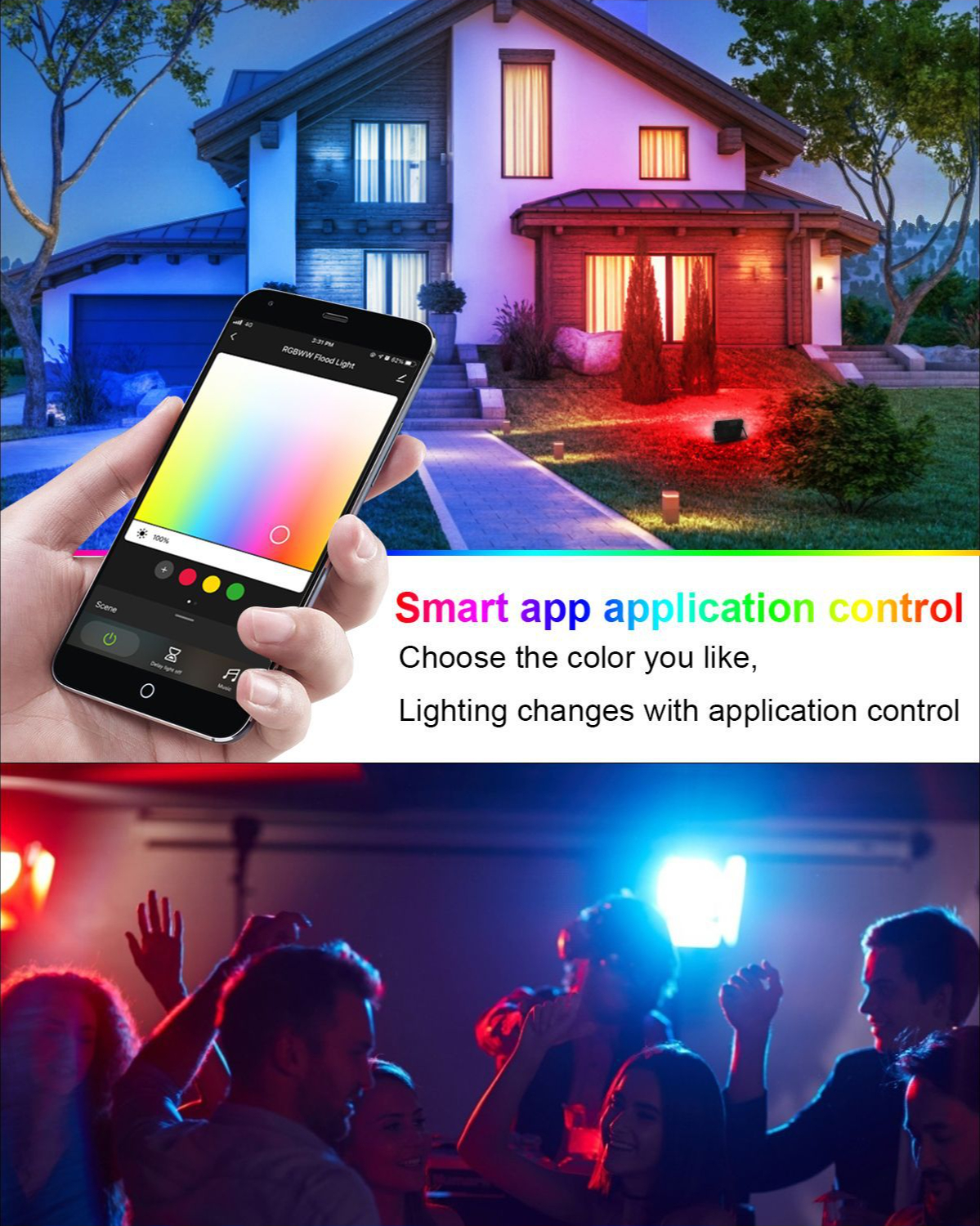 Led Bluetooth Floodlight App Intelligent Projector Rgbcw Bluetooth Networking Remote Control RGB 20W Landscape Garden Light Lamp