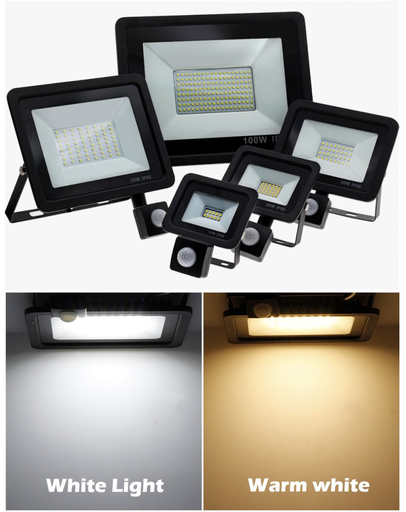 PIR Motion Sensor LED Floodlight 10W 20W 30W 50W 100W 220V Waterproof Outdoor Wall Garden LED Spotlight Reflector Foco Lamp