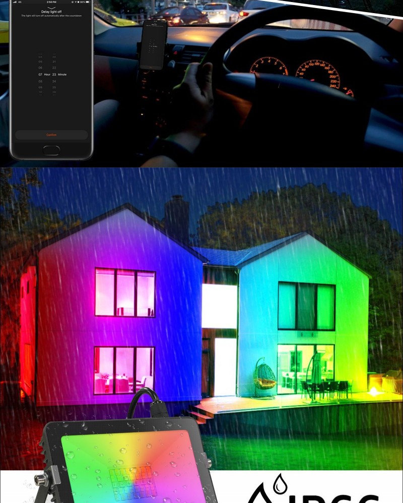 240V 220V 110V LED Floodlight 30W RGB Flood Light US/EU Plug LED Spotlight Outdoor Lighting Remote Controller IP66 Smart Lamp