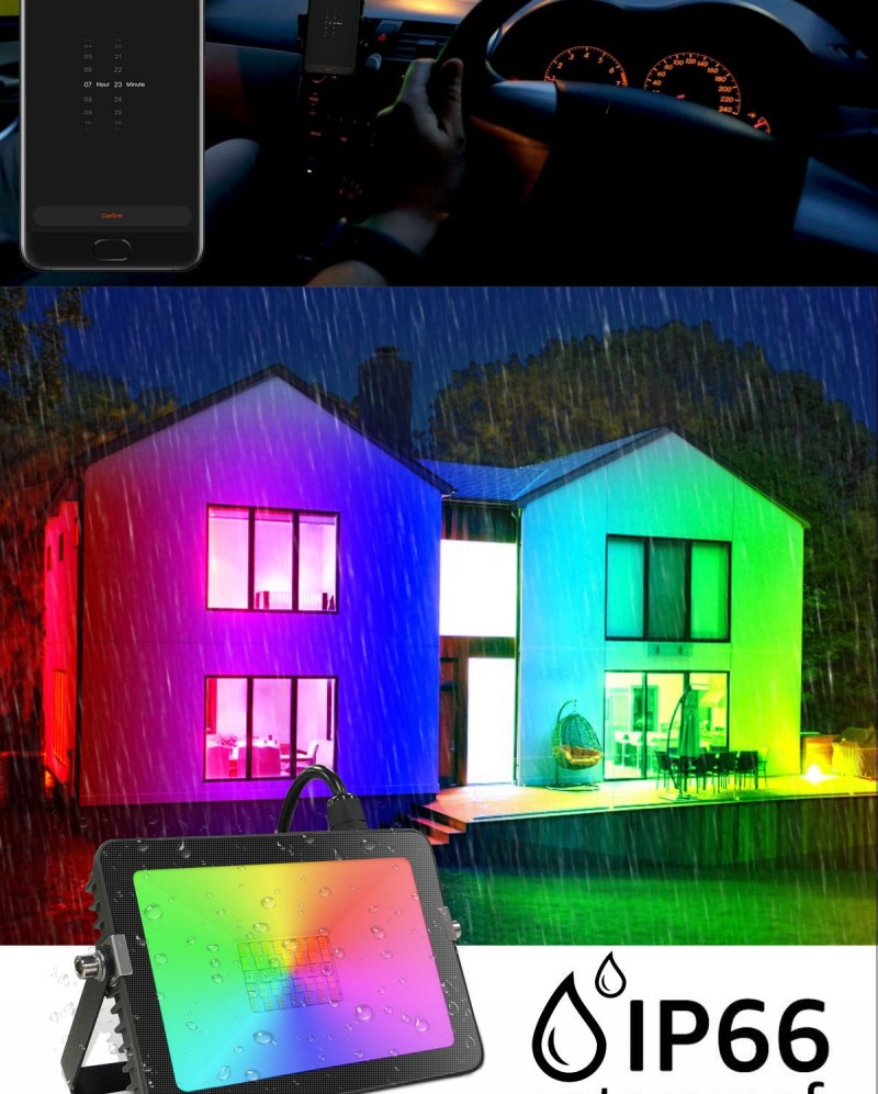 RGB LED Floodlight 20W Outdoor Smart Flood Light 110V 220V IP66 Bluetooth-compatible Color Changing Spotlight APP Group Control