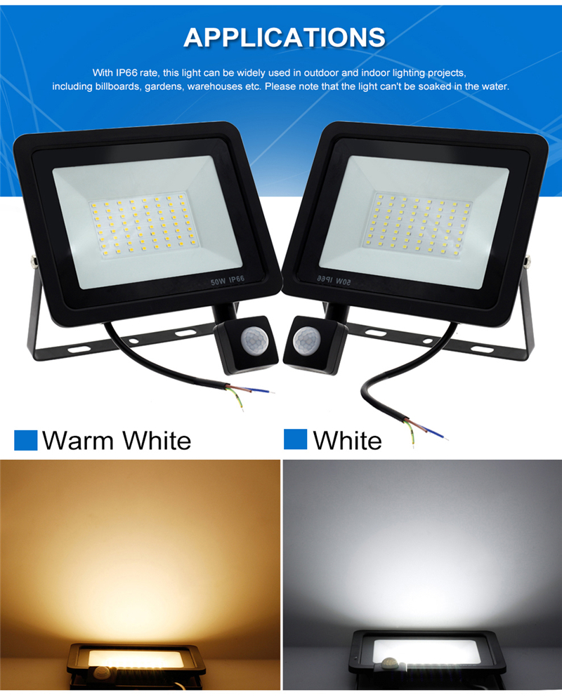 PIR Motion Sensor LED Floodlight 110V 220V Waterproof Spotlight 10W 30W 150W 200W Flood Light Outdoor Lighting for Garden Street