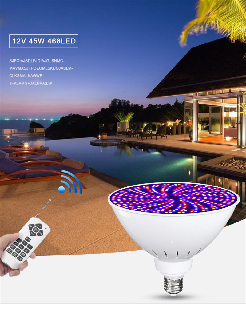 Led Swimming Pool Light 12V 120V 45W RGB IP68 Waterproof Pool Waterfall Light Underwater Lights E26 E27 LED Bulb Lamp Par38