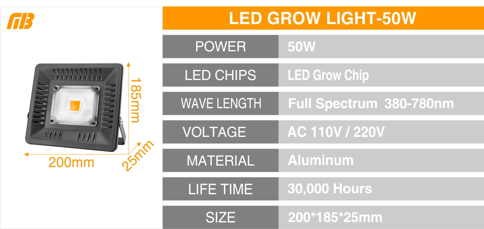 Full Spectrum Lamp LED Growing Light 50W 100W 150W AC 110V 220V High Power Outdoor Waterproof for Greenhouse Hydroponics Seeding